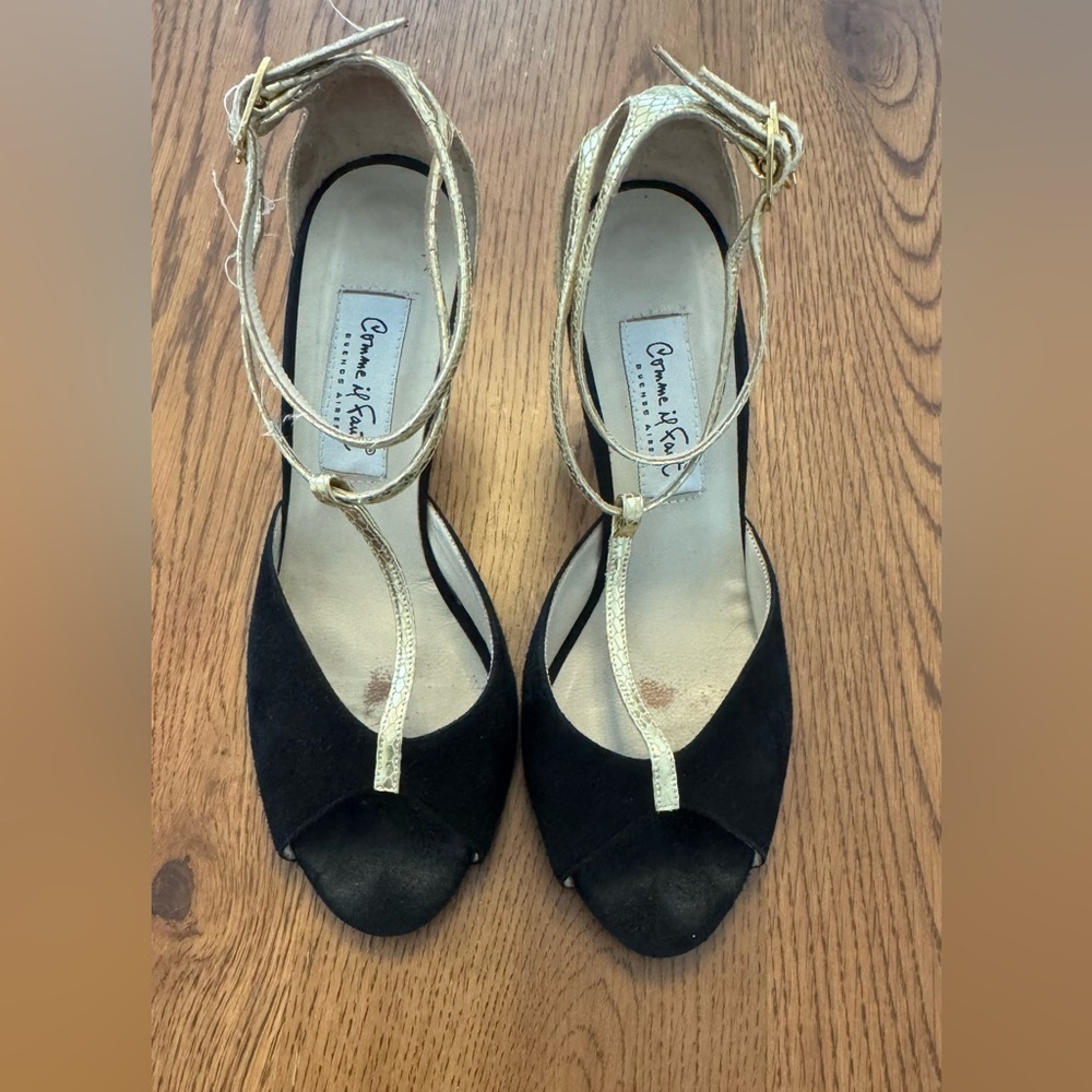 Come Up Faut Black And Gold Leather Women's Shoes Size 7